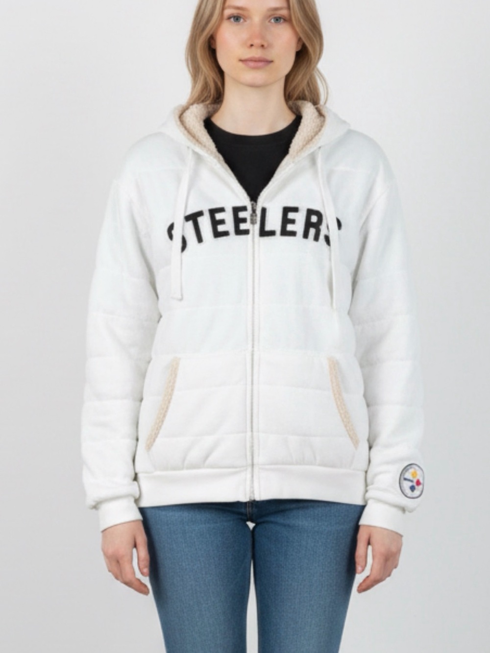 NFL White Steelers Sherpa-Lined Zip Jacket
